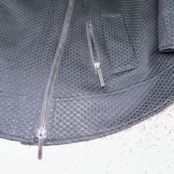 Anne Klein Black Textured Moto Jacket Zipper Front Snap Accent 8 - Picture 9 of 9